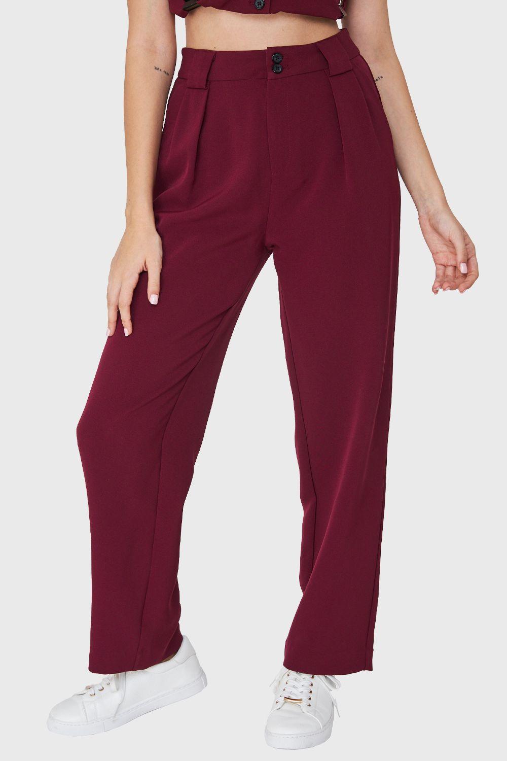 Pantalón Recto Pinzas Burdeos Nicopoly-0