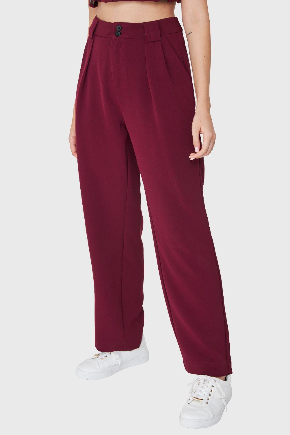 Pantalón Recto Pinzas Burdeos Nicopoly-2