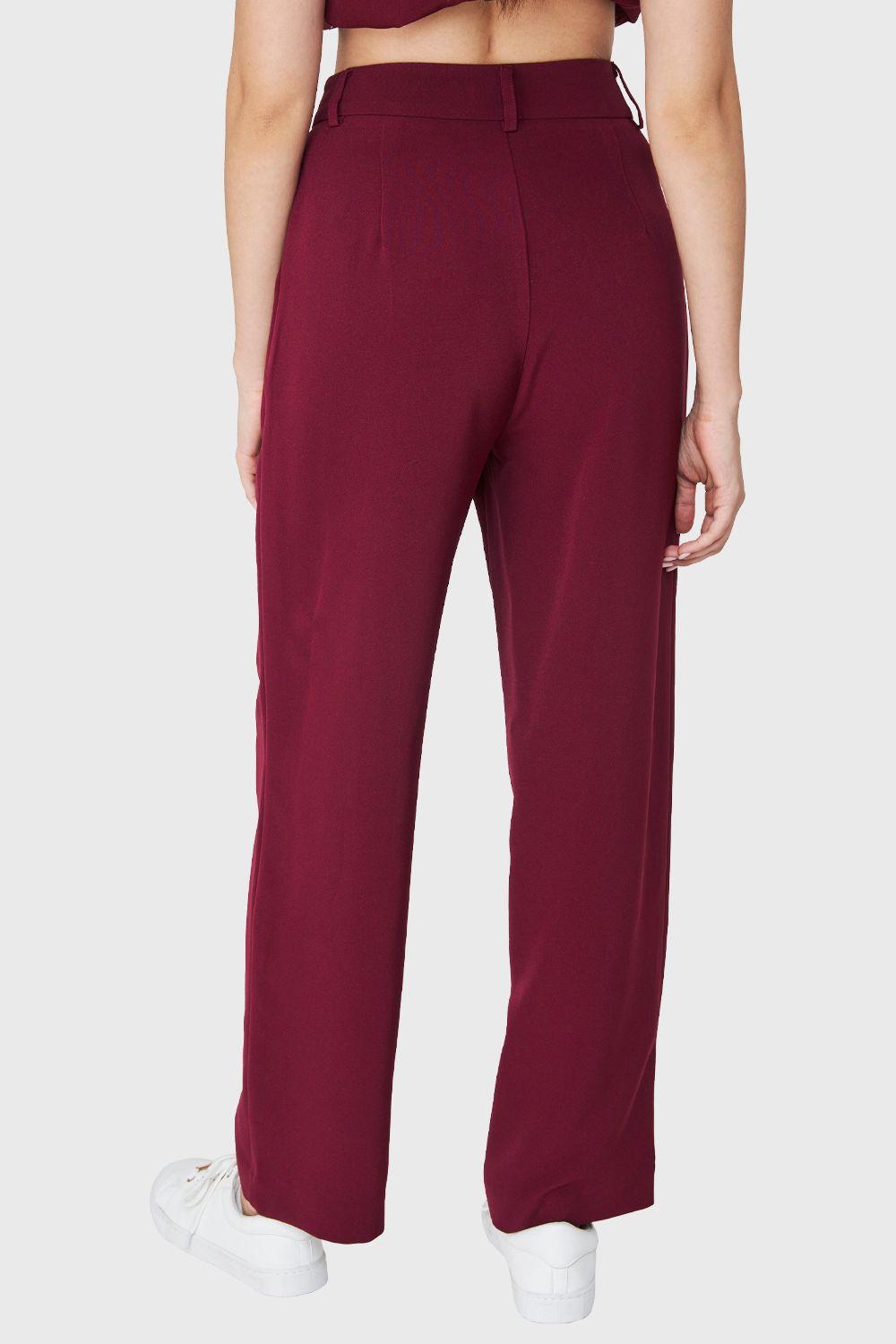Pantalón Recto Pinzas Burdeos Nicopoly-3