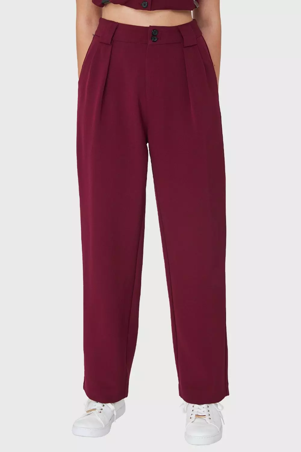 Pantalón Recto Pinzas Burdeos Nicopoly-4
