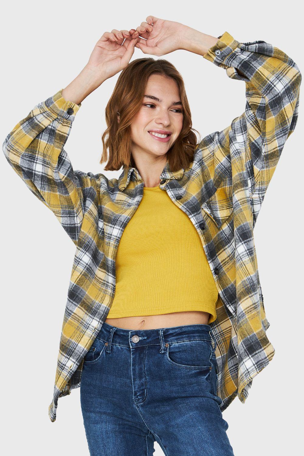 Camisa Tipo Franela Cuadrillé Amarillo Nicopoly-4
