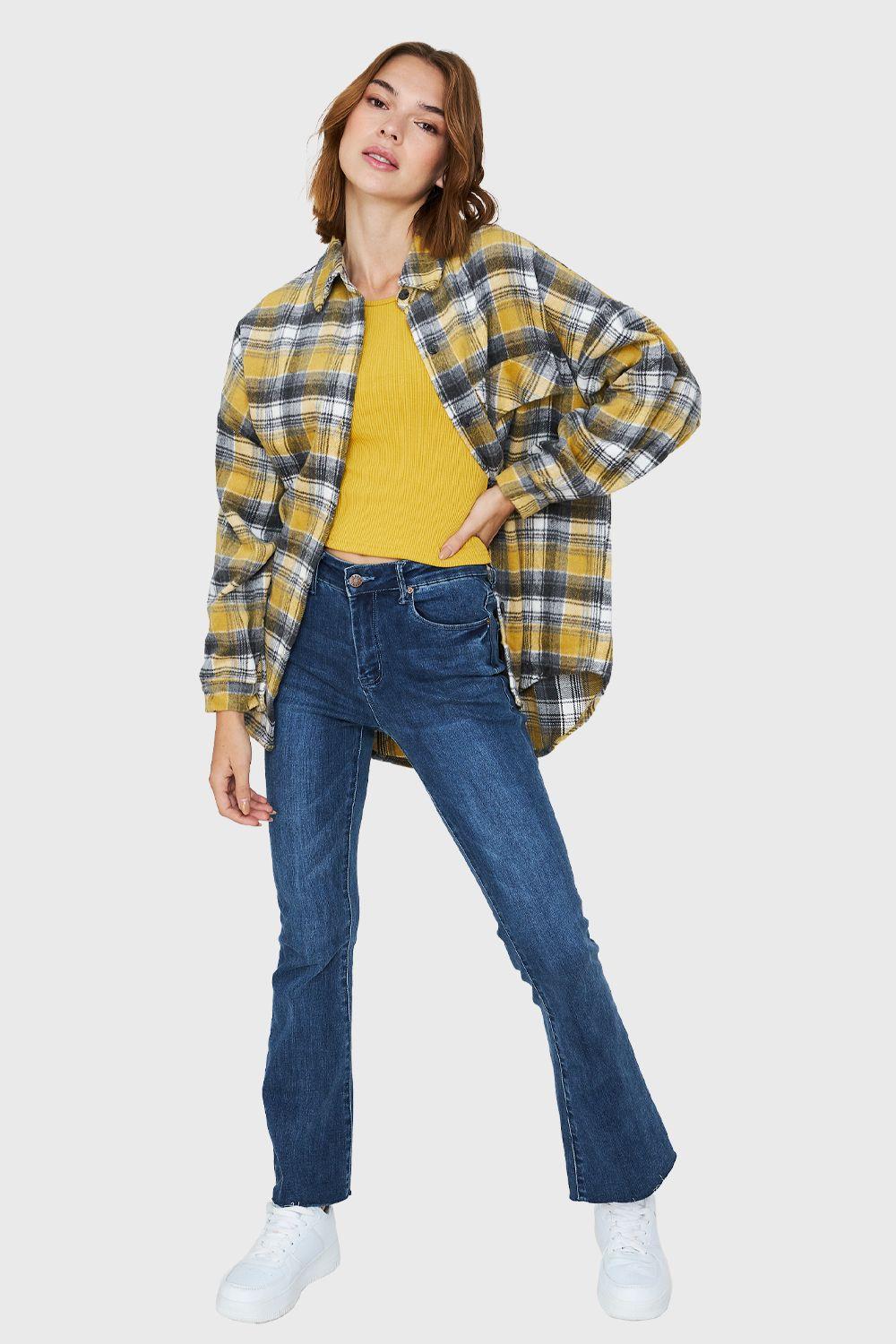 Camisa Tipo Franela Cuadrillé Amarillo Nicopoly-1