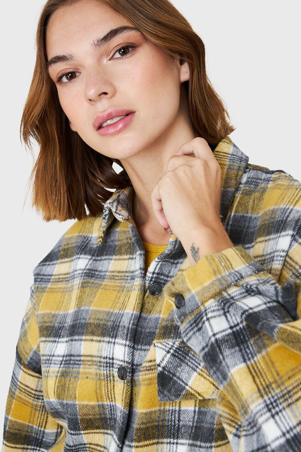 Camisa Tipo Franela Cuadrillé Amarillo Nicopoly-5