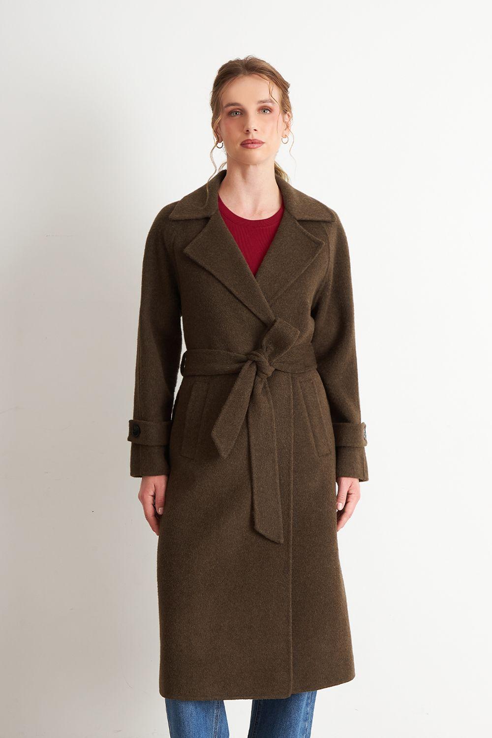 Abrigo con Solapa y Cinturón Café Nicopoly-0