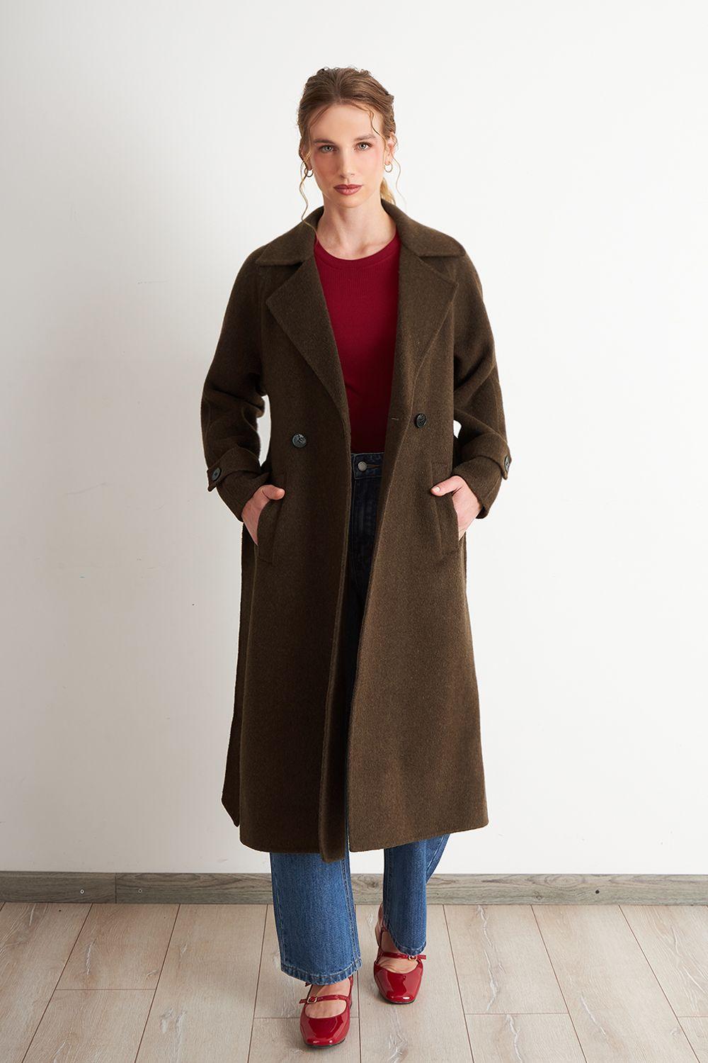 Abrigo con Solapa y Cinturón Café Nicopoly-1