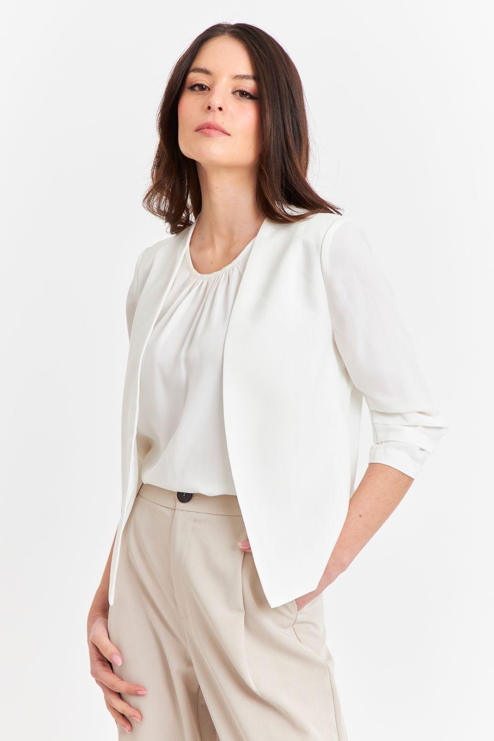 Blazer Cuello Sin Solapa Blanco Nicopoly-0