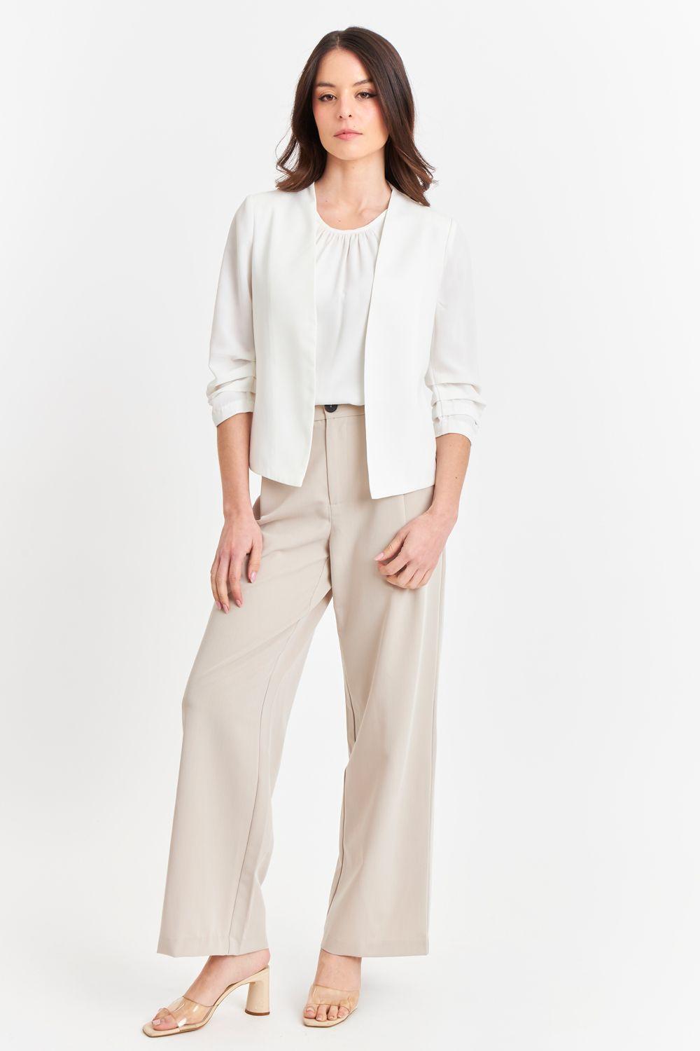 Blazer Cuello Sin Solapa Blanco Nicopoly-1