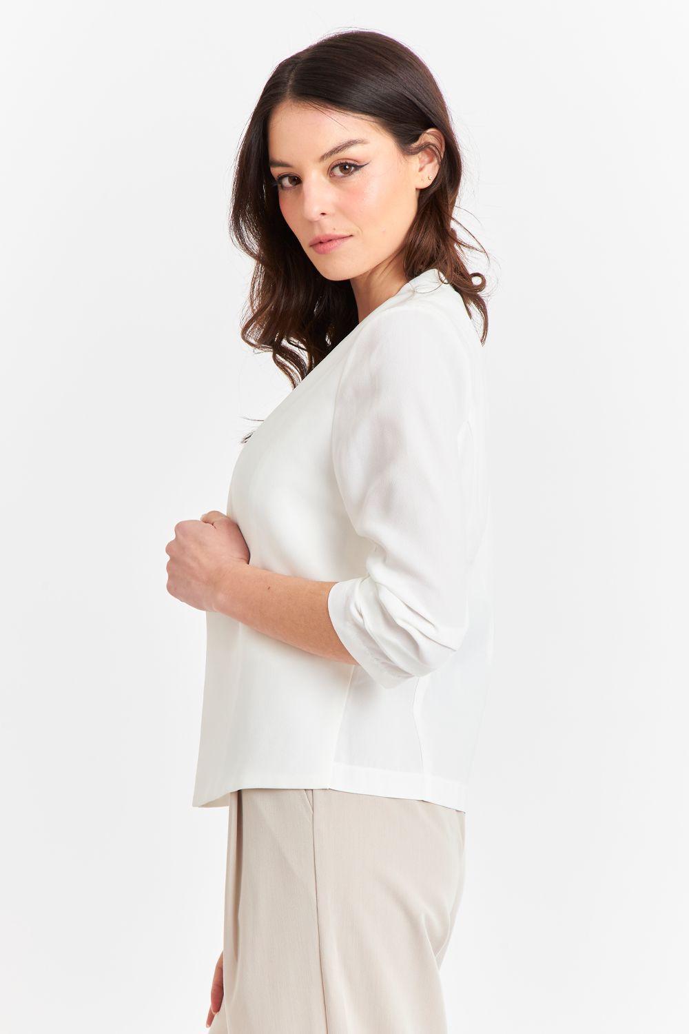 Blazer Cuello Sin Solapa Blanco Nicopoly-2