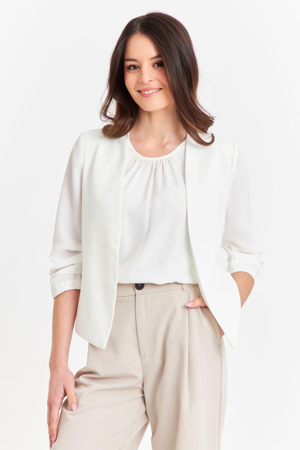 Blazer Cuello Sin Solapa Blanco Nicopoly-4