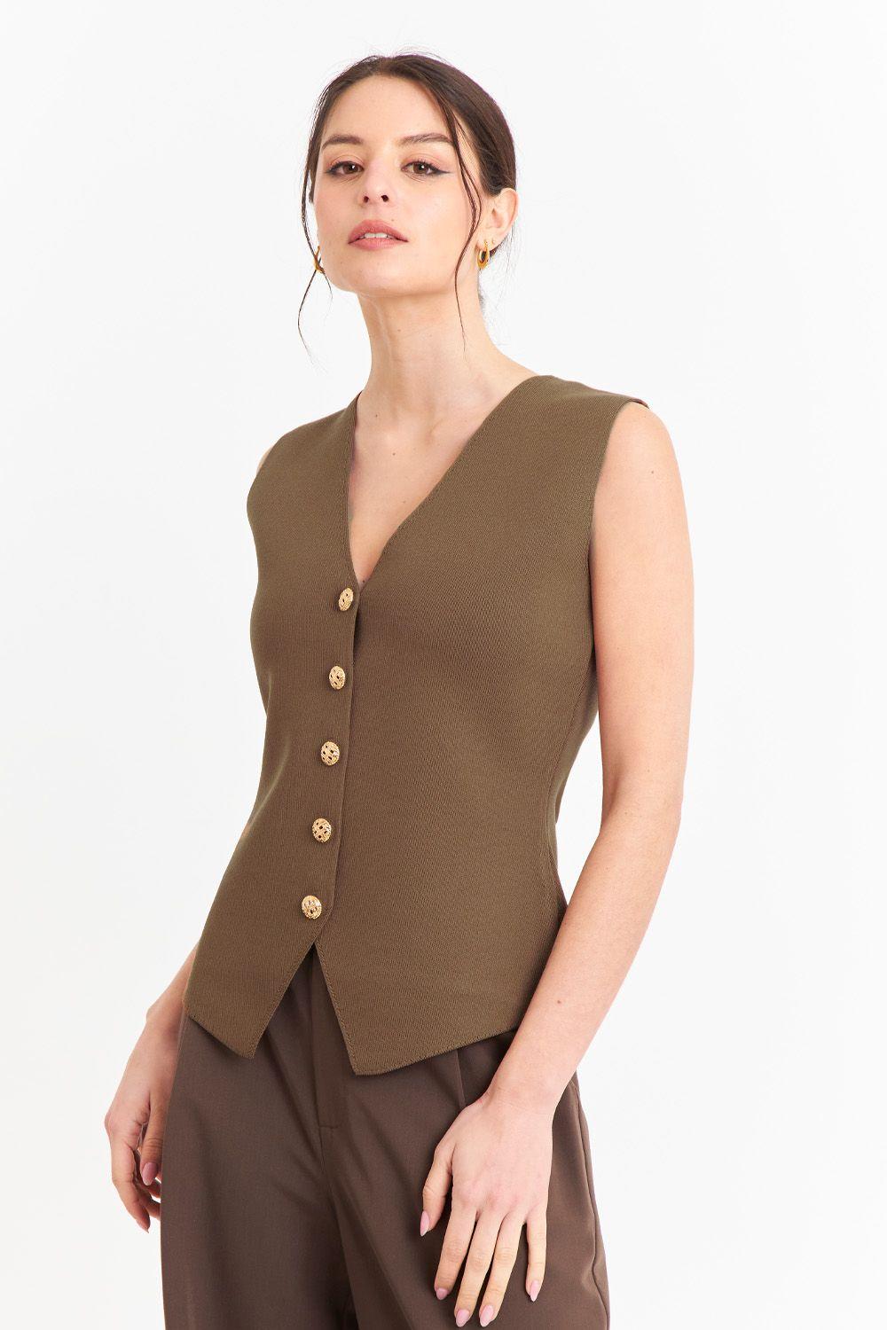 Gilet Largo con Botones Café-0