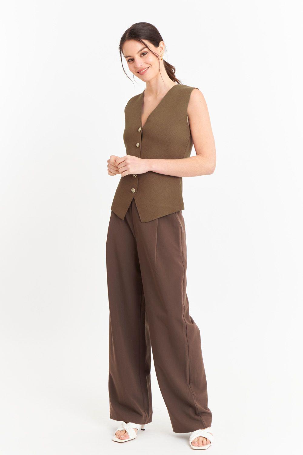 Gilet Largo con Botones Café-1