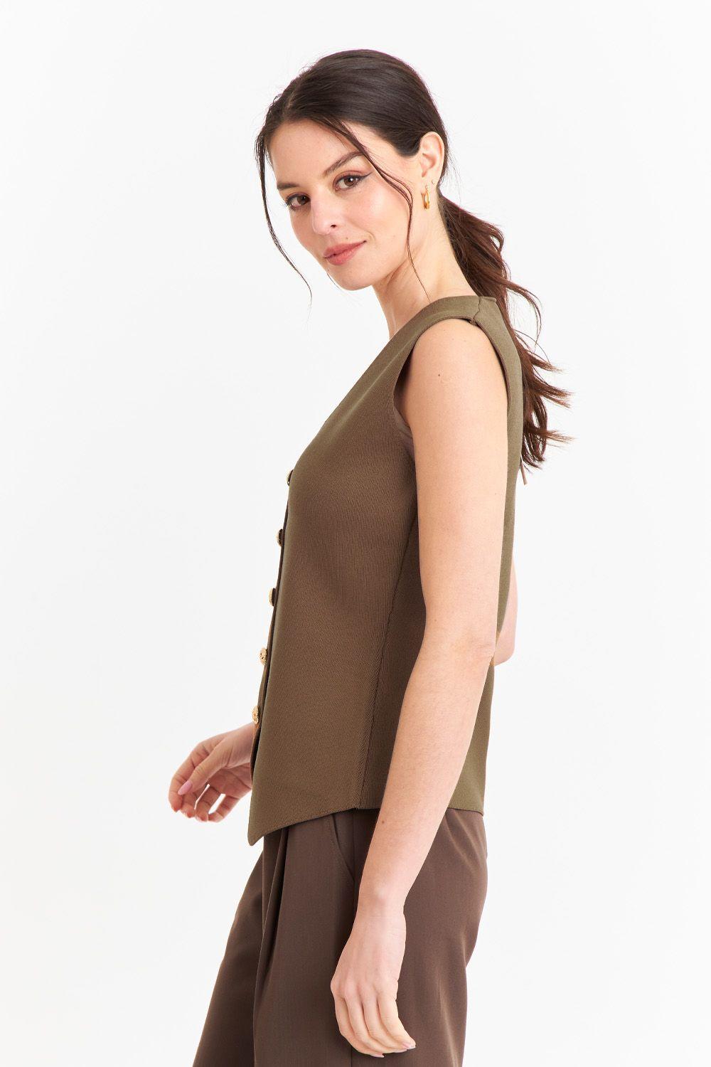 Gilet Largo con Botones Café-2