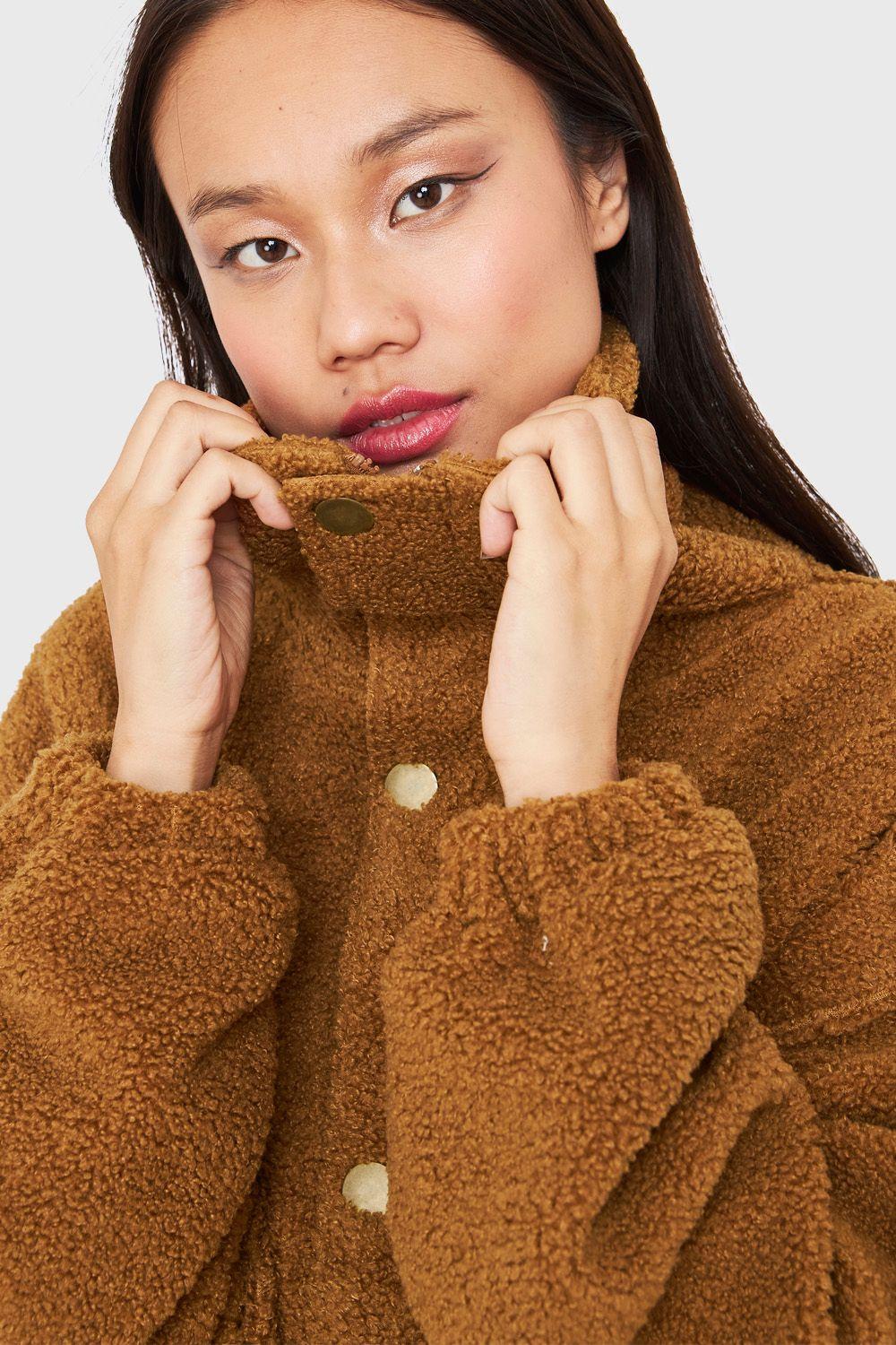 Chaqueta Teddy Cierre Y Broches Café Nicopoly-5