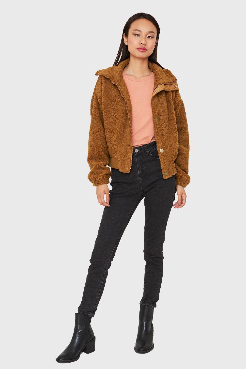 Chaqueta Teddy Cierre Y Broches Café Nicopoly-1