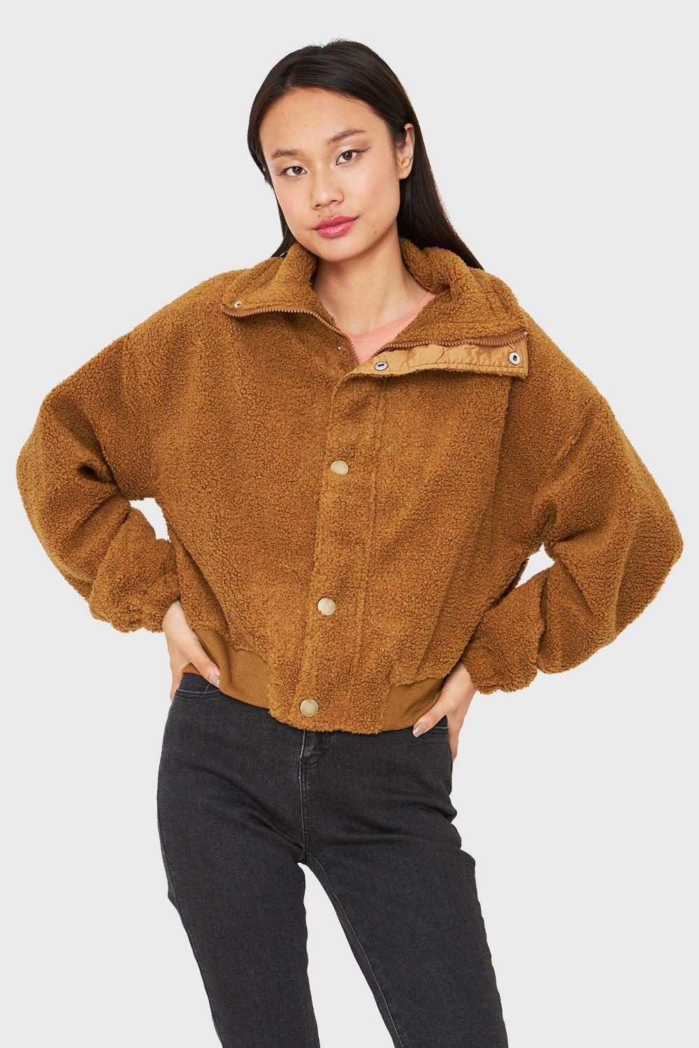 Chaqueta Teddy Cierre Y Broches Café Nicopoly-4