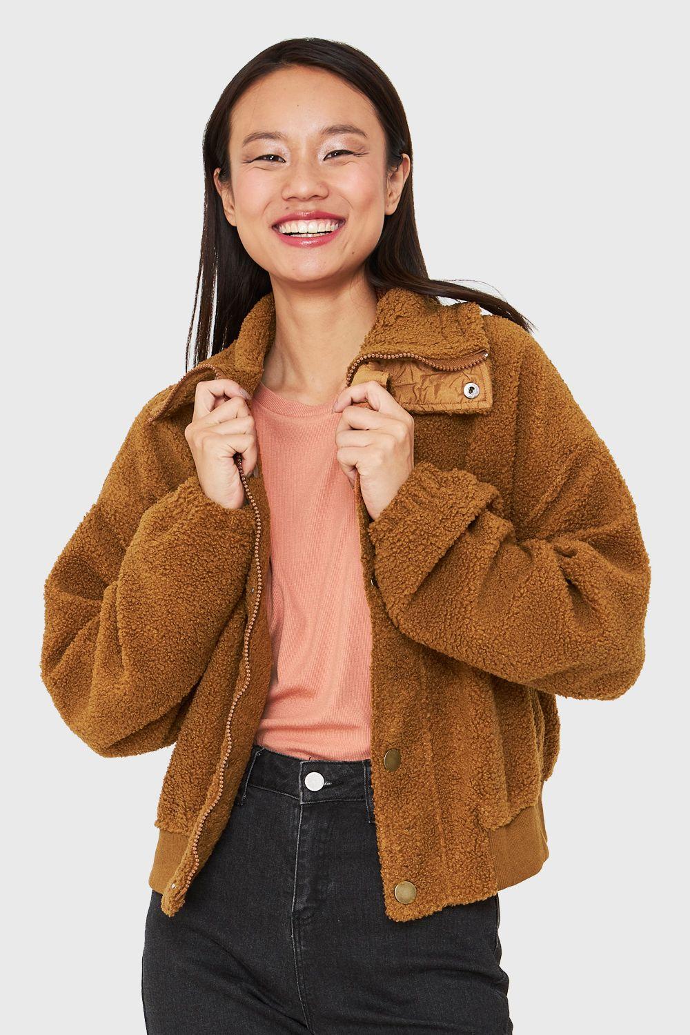 Chaqueta Teddy Cierre Y Broches Café Nicopoly-0