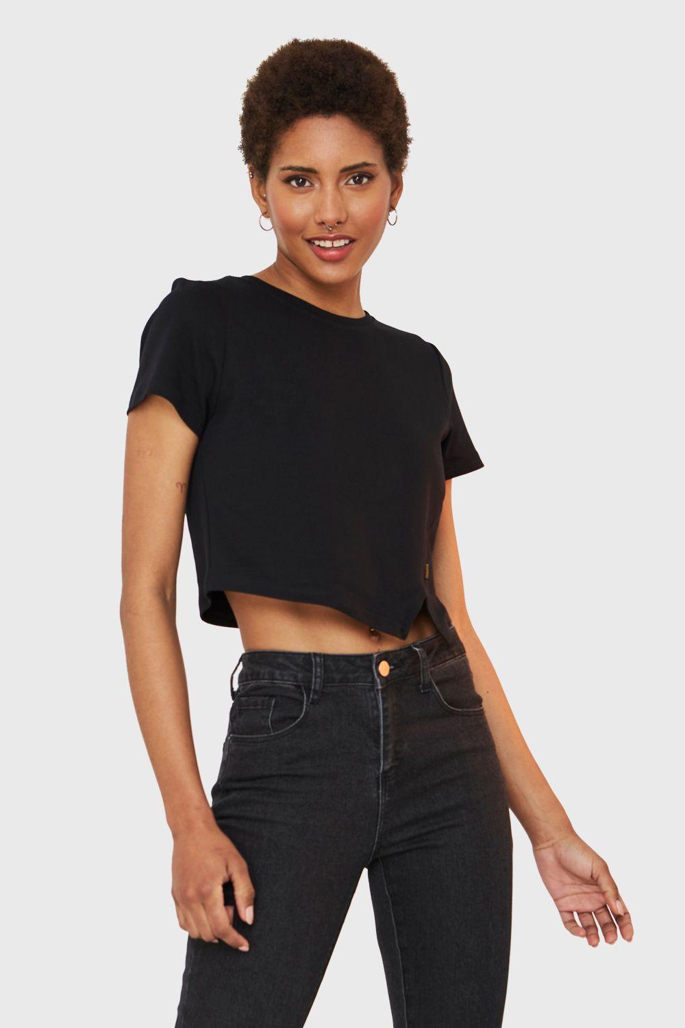 Polera Crop Etiqueta Fashion Negro Nicopoly-4
