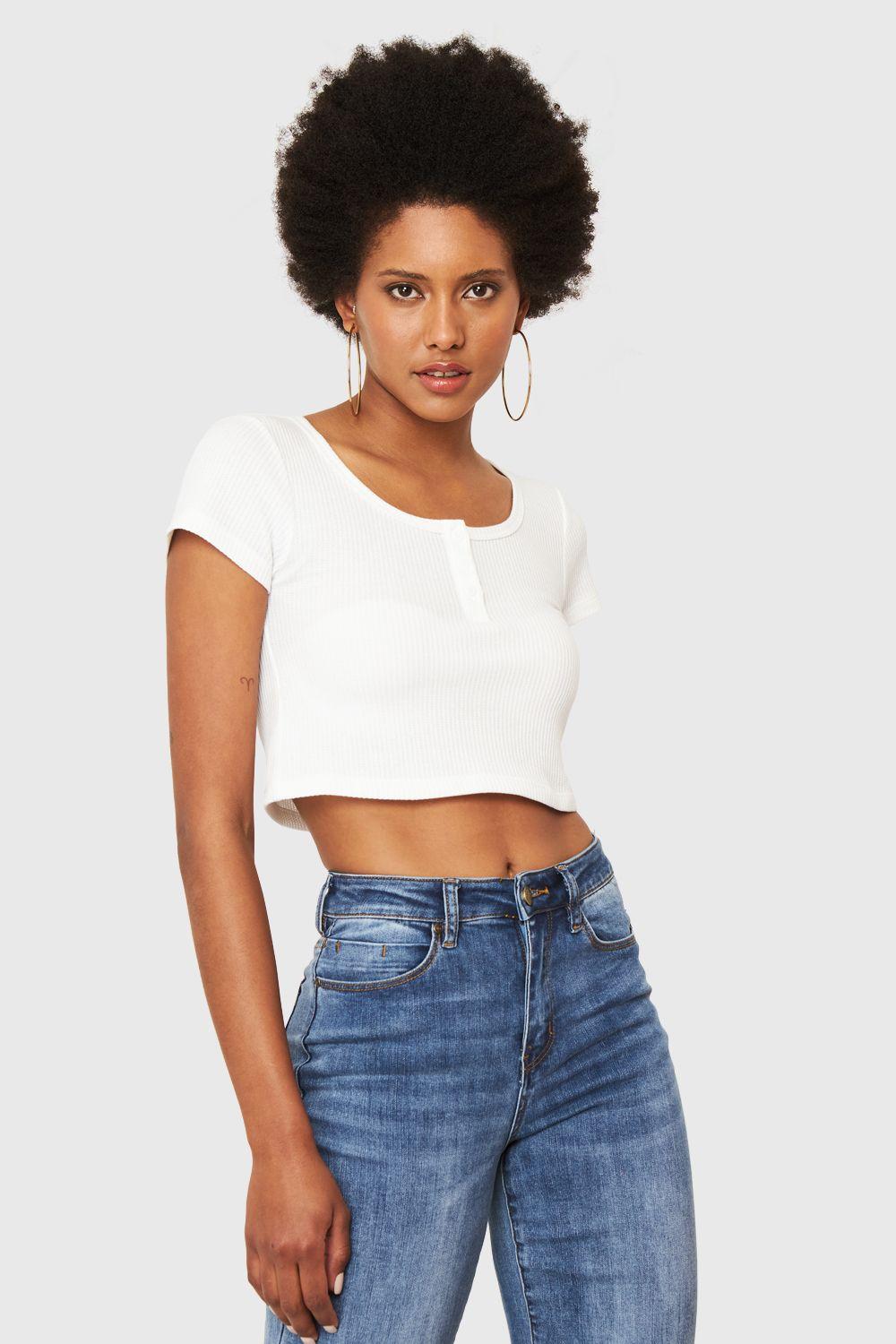 Crop Top Básico Botones Blanco Nicopoly-4