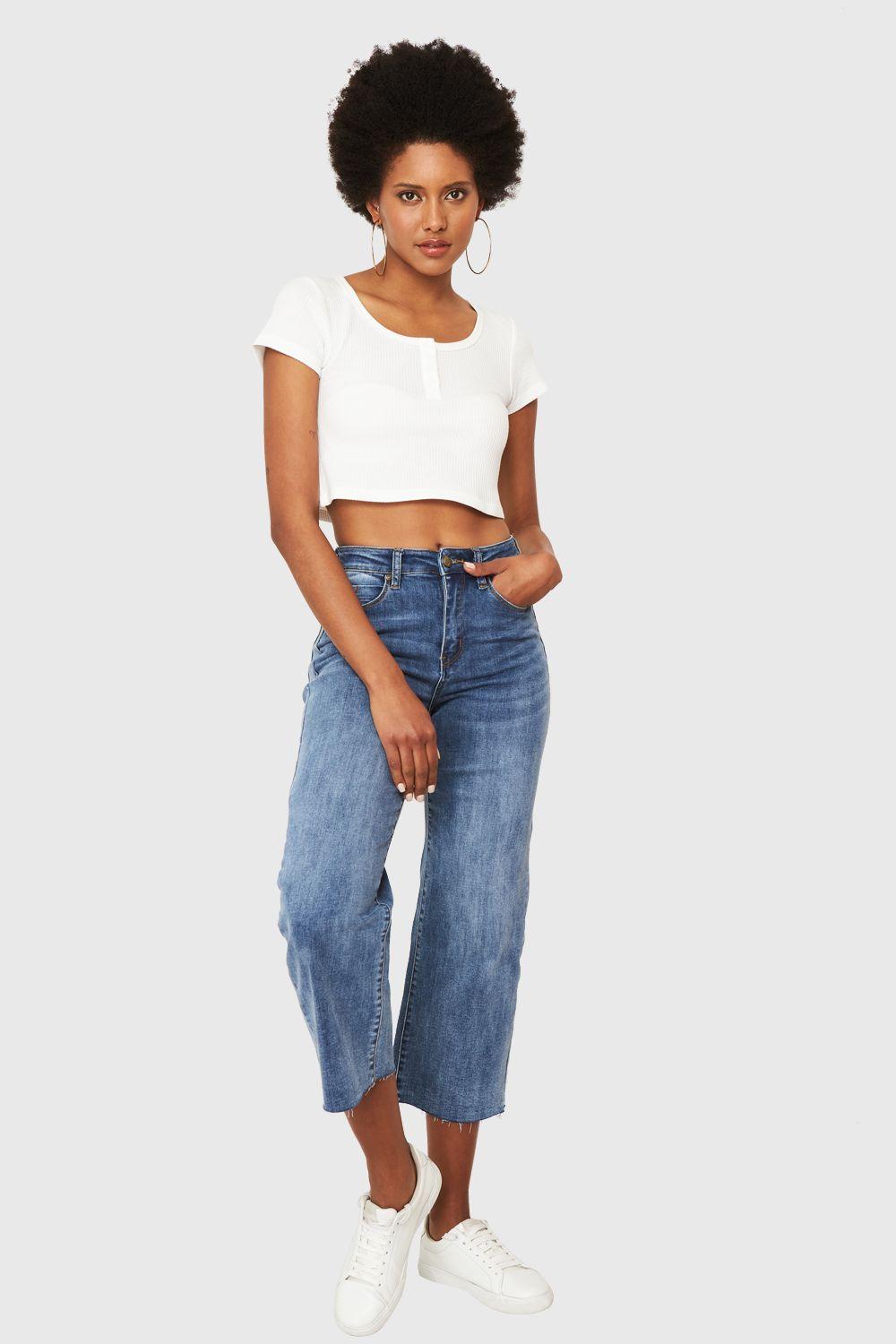 Crop Top Básico Botones Blanco Nicopoly-1