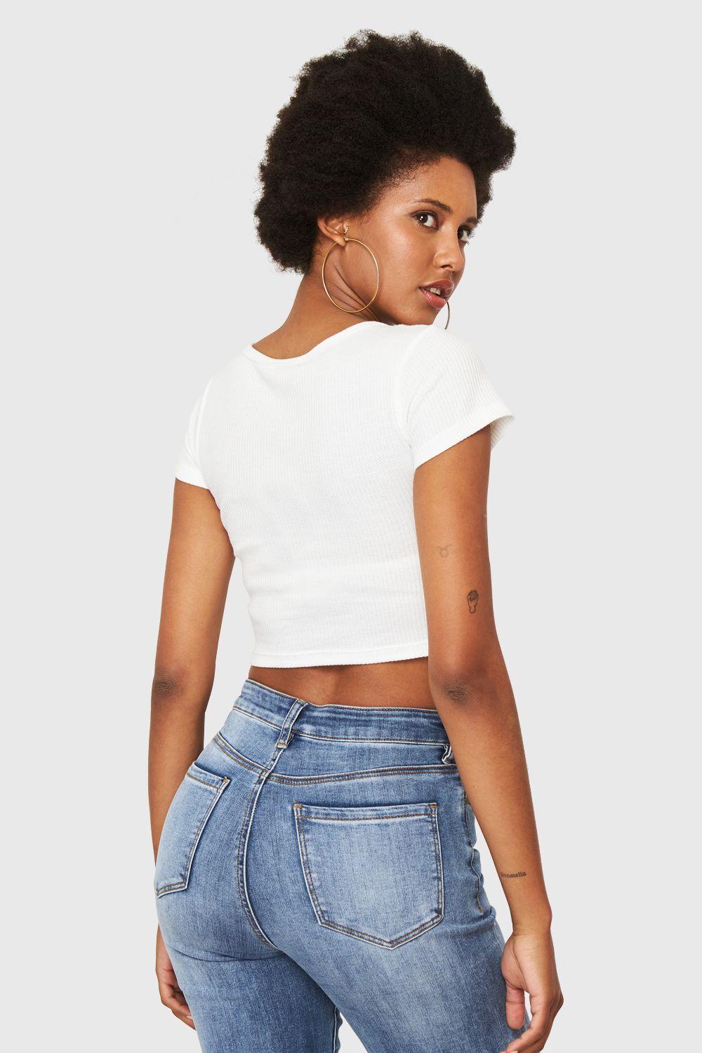Crop Top Básico Botones Blanco Nicopoly-3