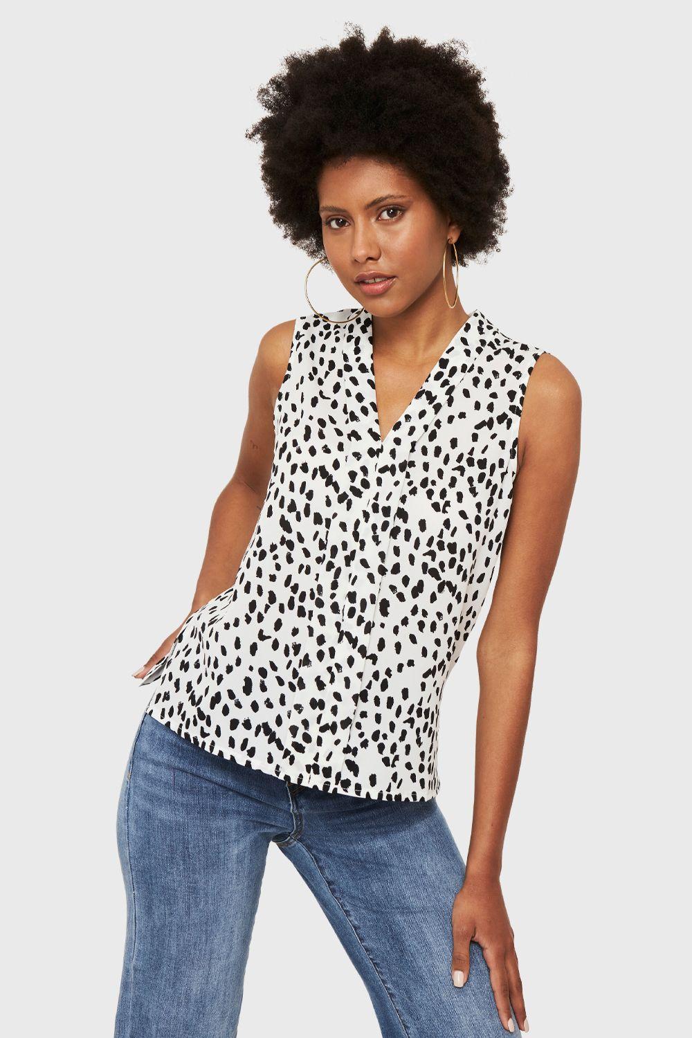 Blusa Print Lunares Blanco Nicopoly-1