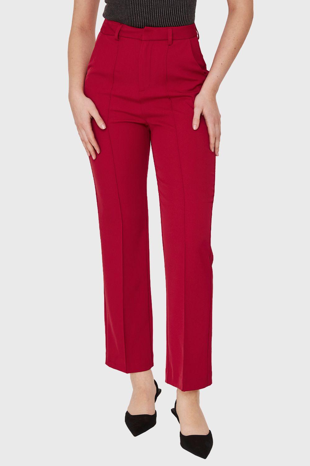 Pantalón Recto Costura Frontal Burdeos Nicopoly-0