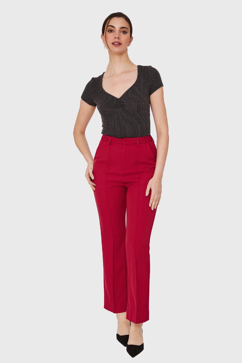 Pantalón Recto Costura Frontal Burdeos Nicopoly-1