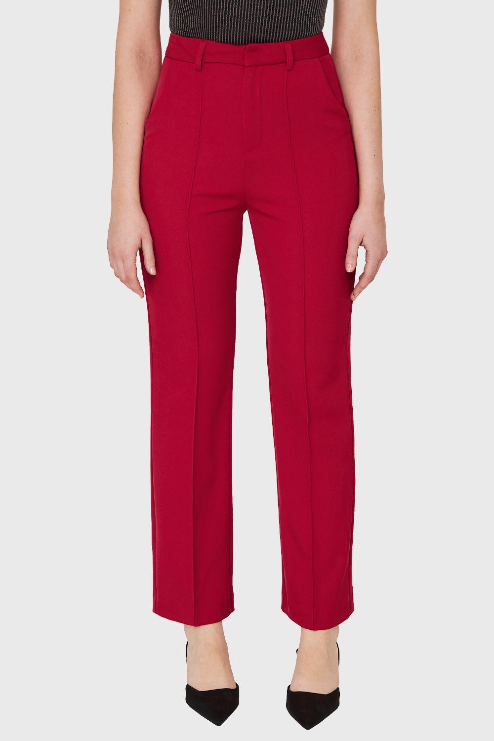 Pantalón Recto Costura Frontal Burdeos Nicopoly-4