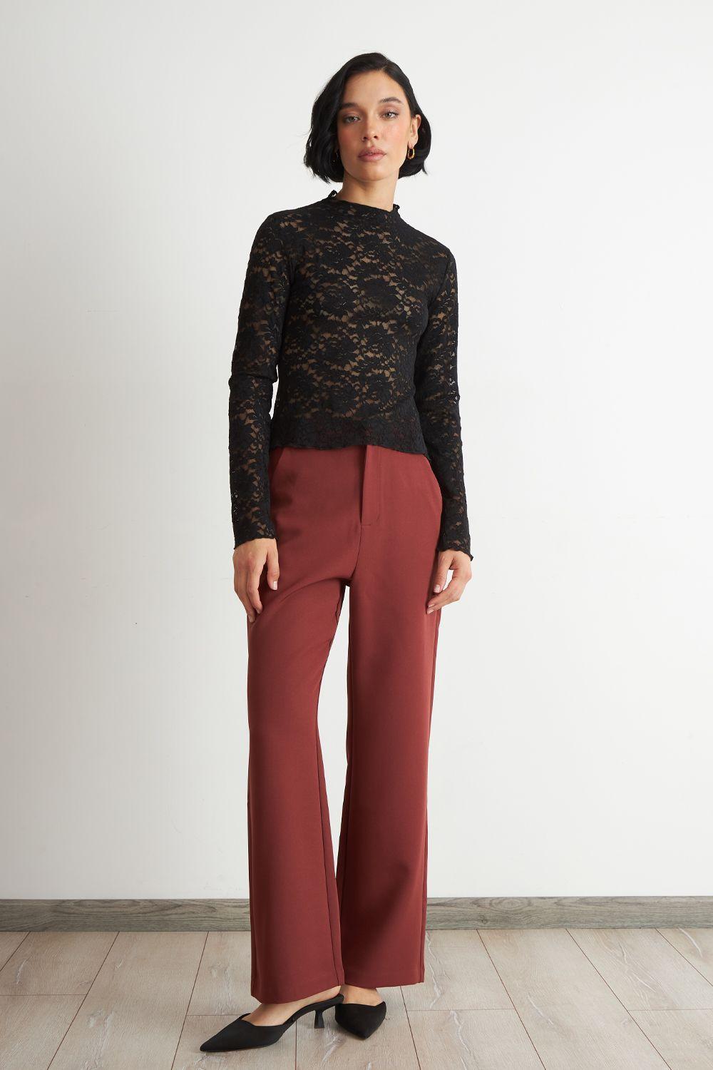 Polera Encaje Cuello Alto Negro Nicopoly-1