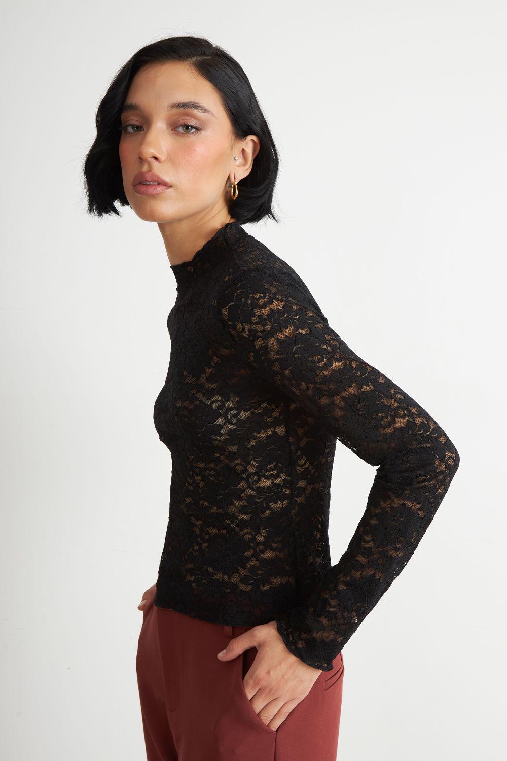 Polera Encaje Cuello Alto Negro Nicopoly-2