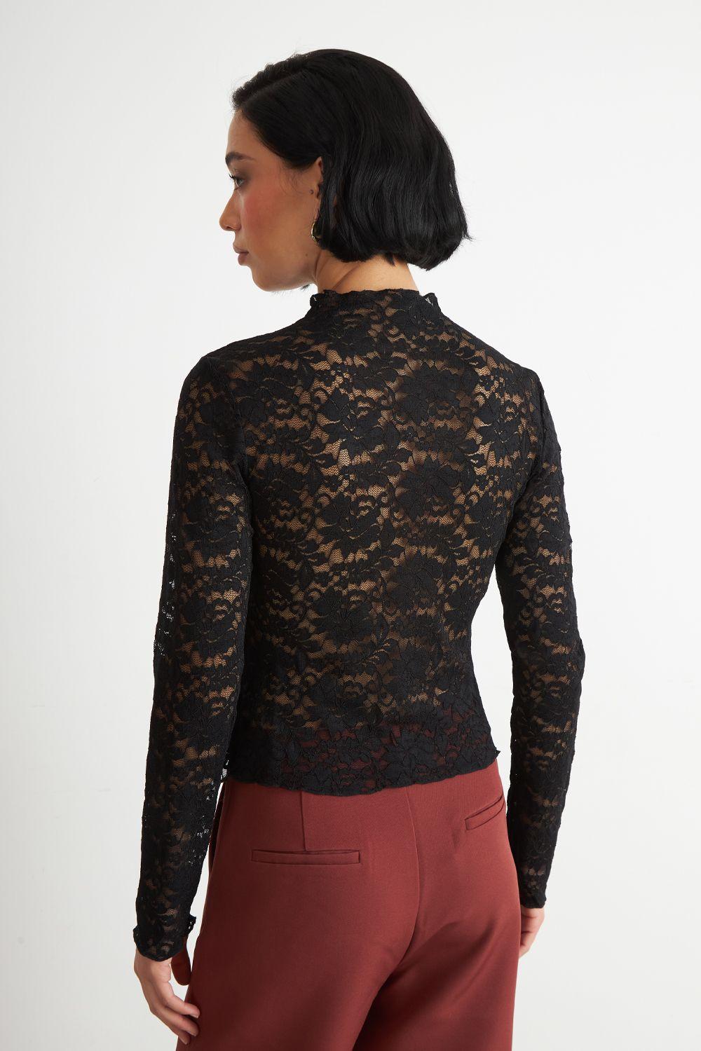 Polera Encaje Cuello Alto Negro Nicopoly-3