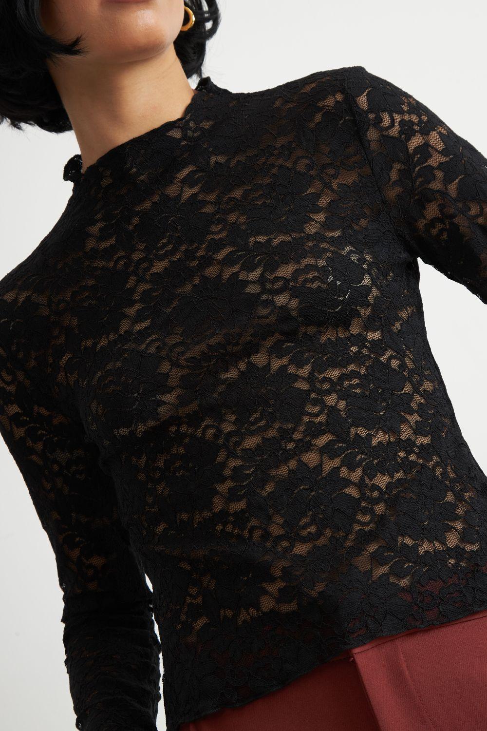 Polera Encaje Cuello Alto Negro Nicopoly-5