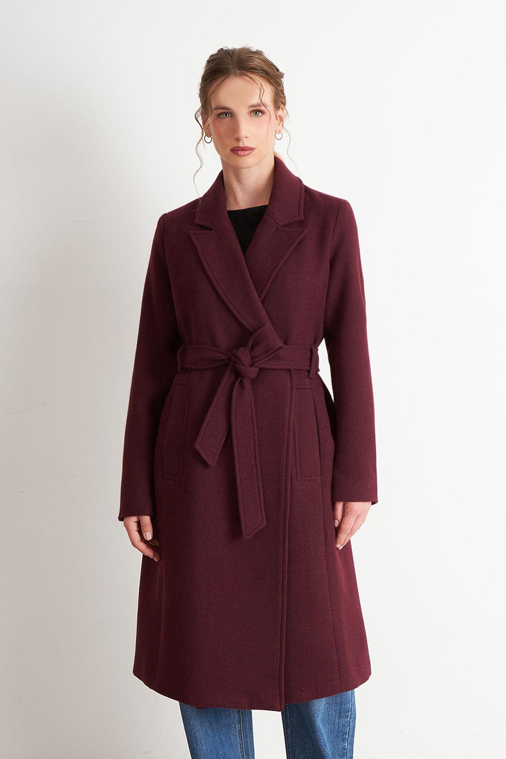 Abrigo Cinturón y Solapa Burdeo Nicopoly-0