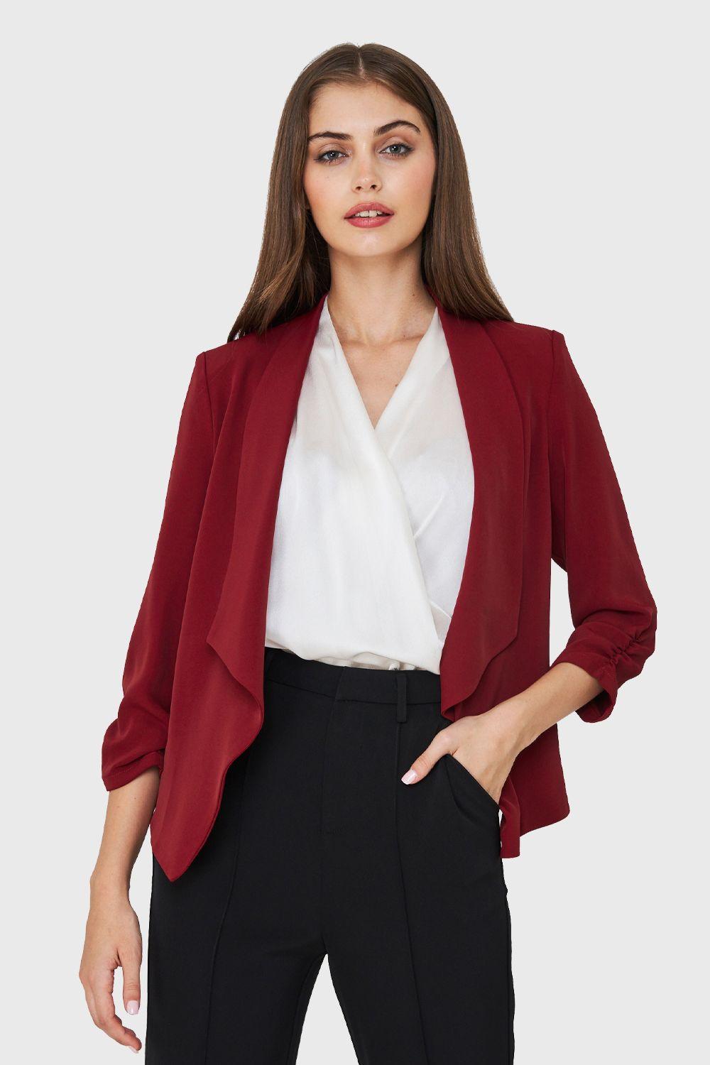 Blazer Mangas 3/4 Solapa Burdeos Nicopoly-0