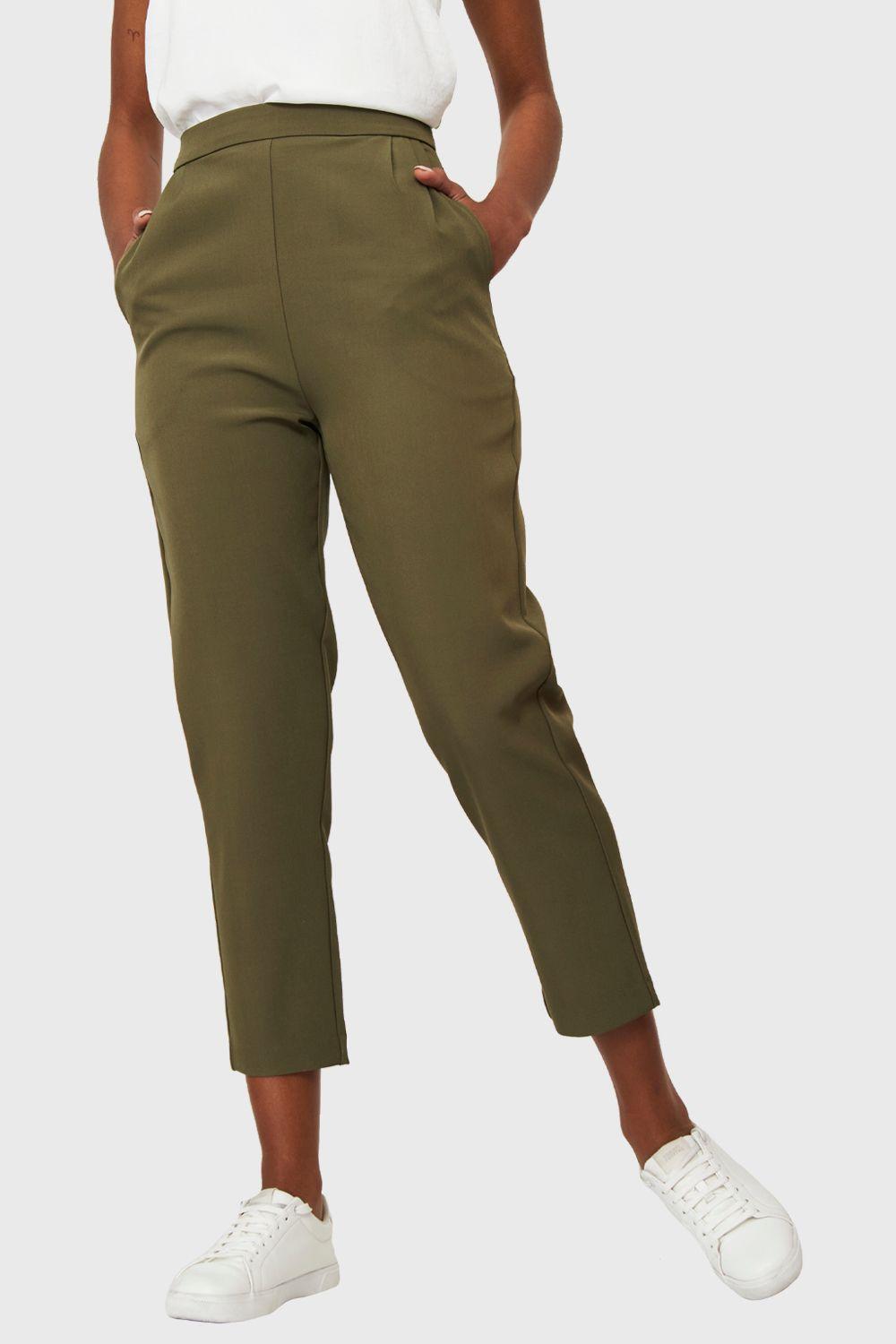 Pantalón Básico Tiro Alto Oliva Nicopoly-0
