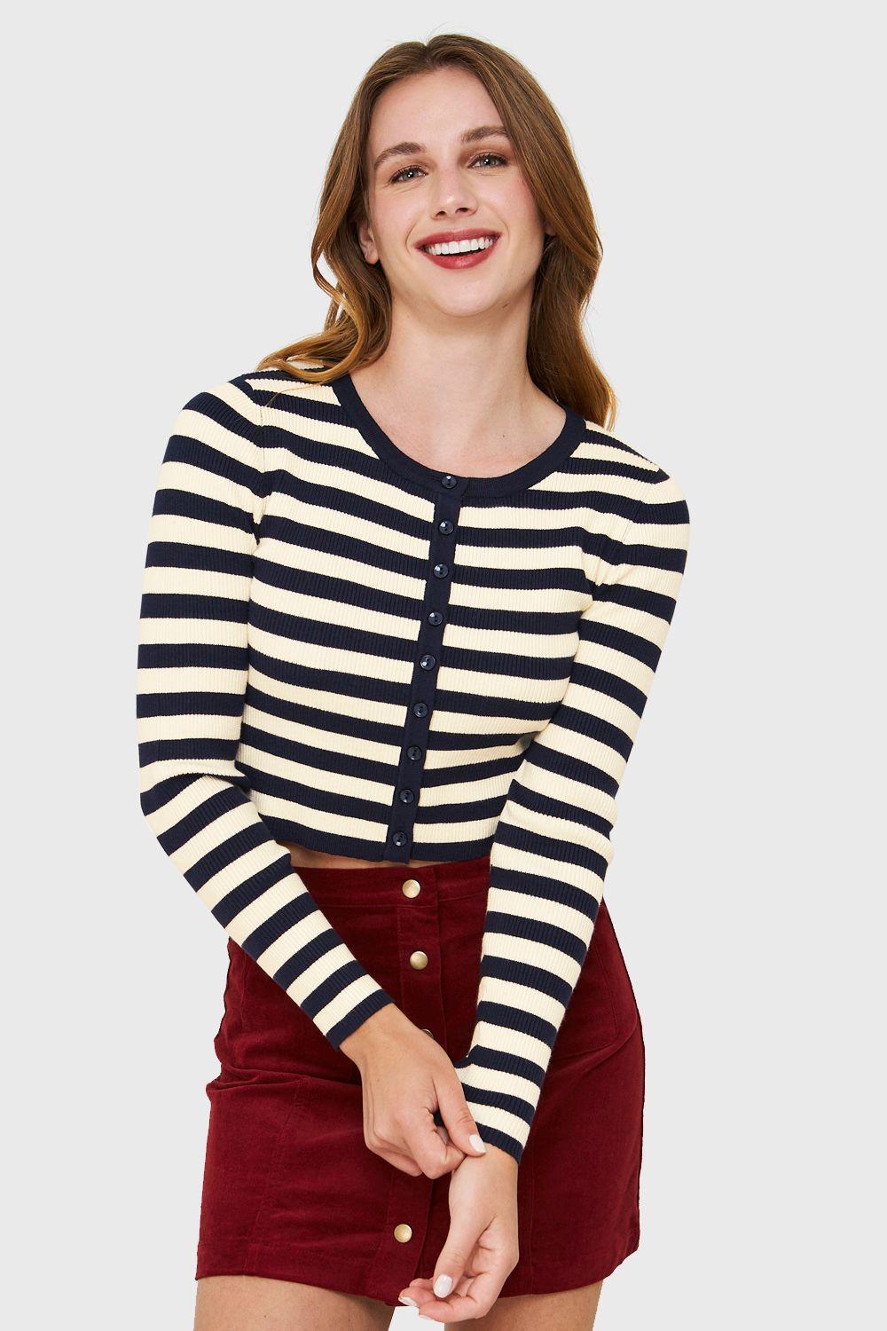 Crop Top Tejido Rayas Hilo Azul Marino Nicopoly-0