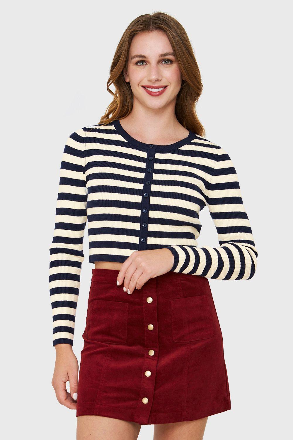 Crop Top Tejido Rayas Hilo Azul Marino Nicopoly-4