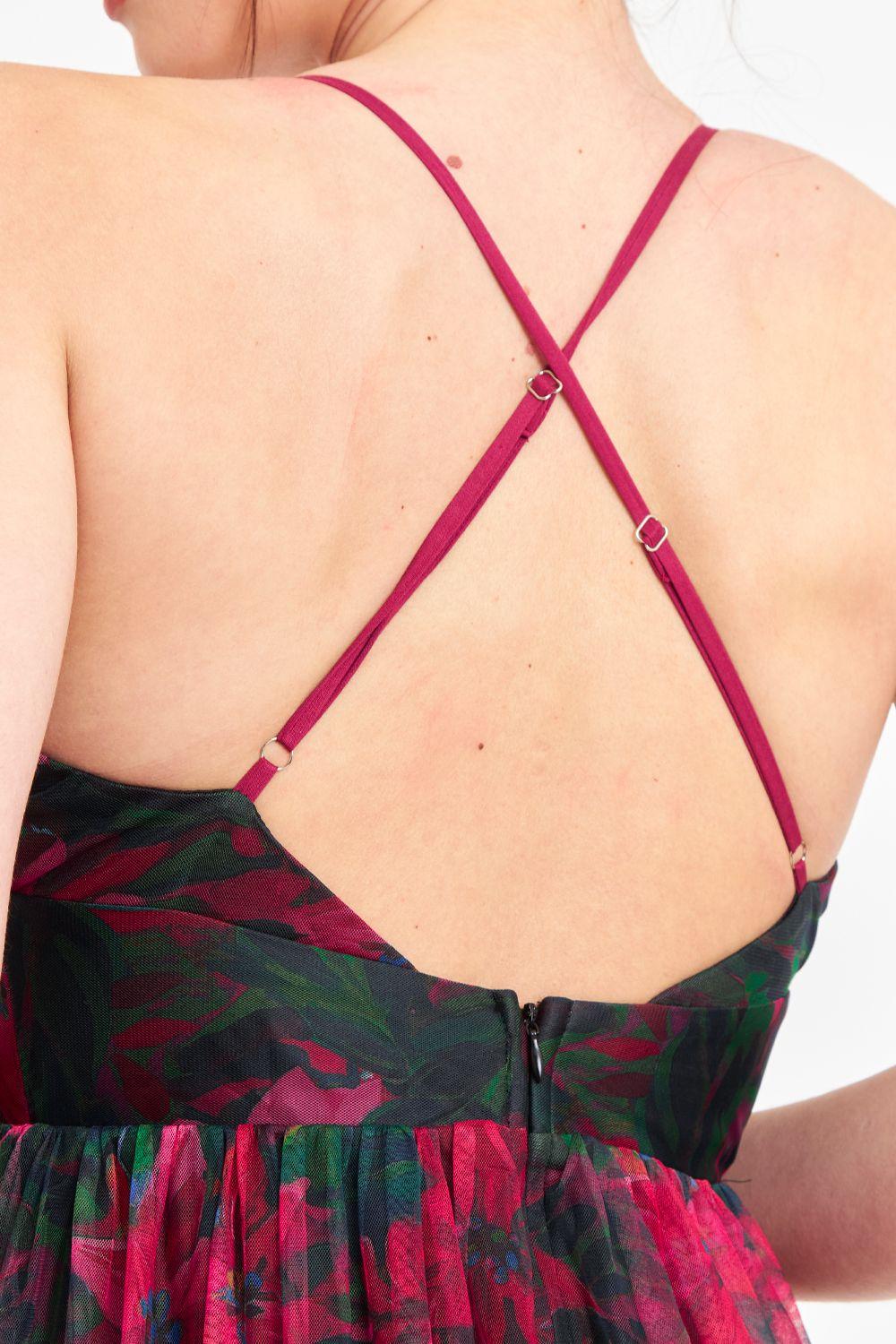 Vestido Tul Floreado Fucsia Nicopoly-5