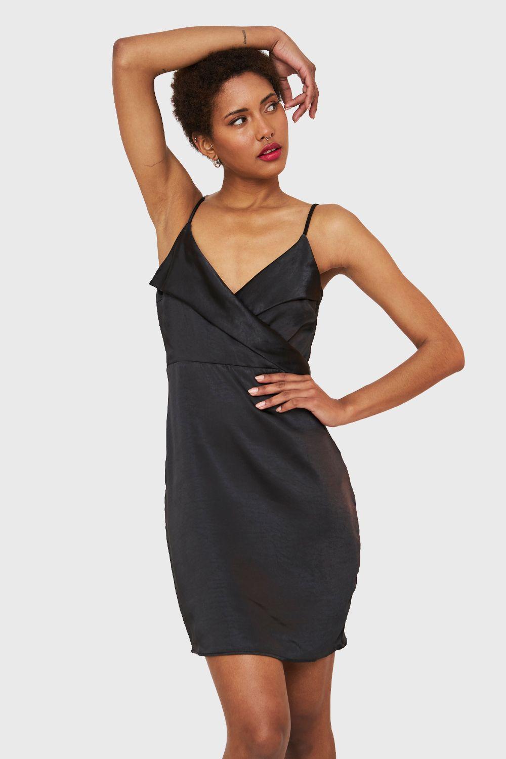 Vestido Corto Tipo Satín Negro Nicopoly-4