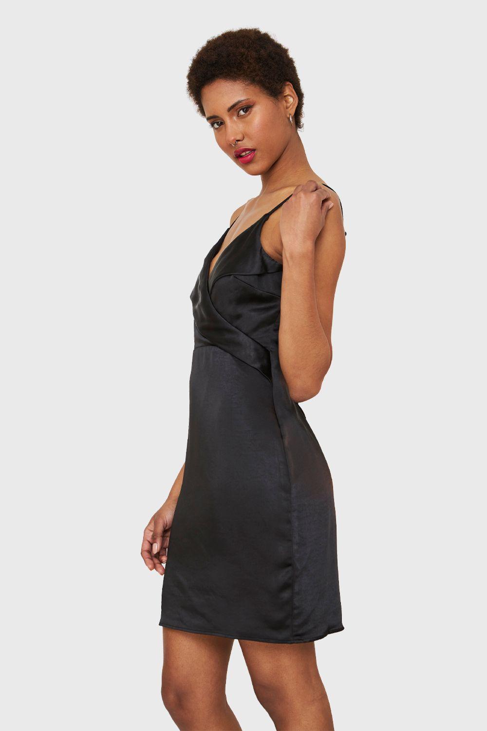 Vestido Corto Tipo Satín Negro Nicopoly-2