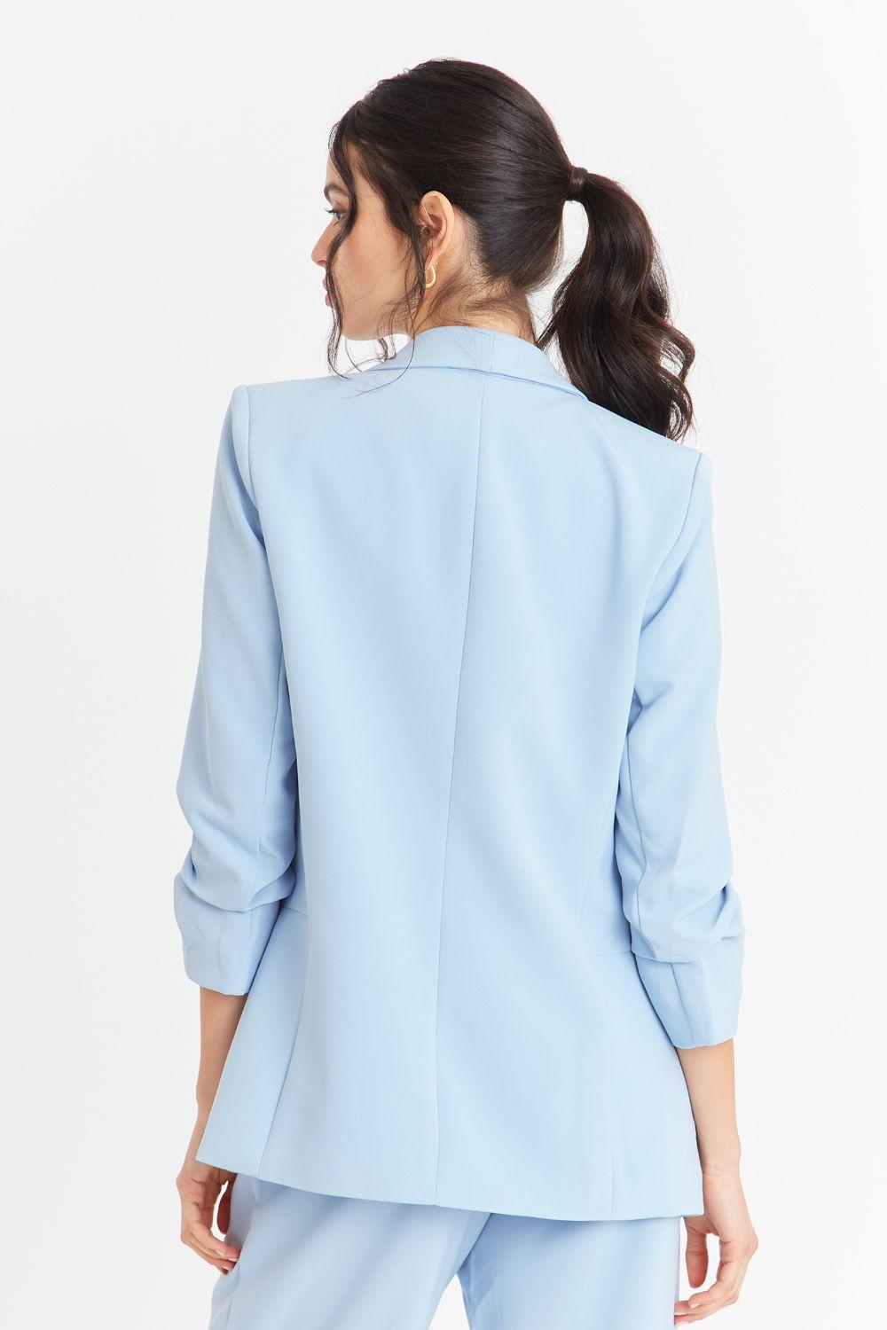 Blazer Manga 3/4 Ajustada Con Pliegues Celeste Nicopoly-3