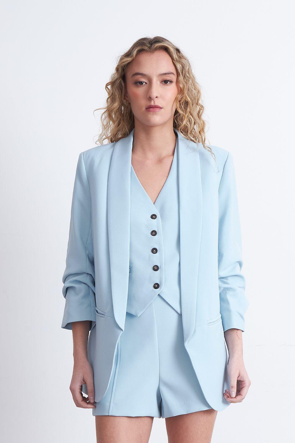 Blazer Manga 3/4 Ajustado con Solapas Celeste Nicopoly-0
