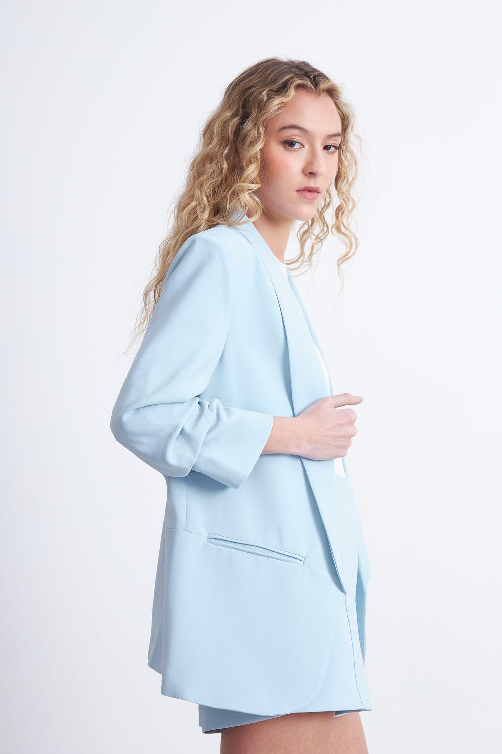Blazer Manga 3/4 Ajustado con Solapas Celeste Nicopoly-2