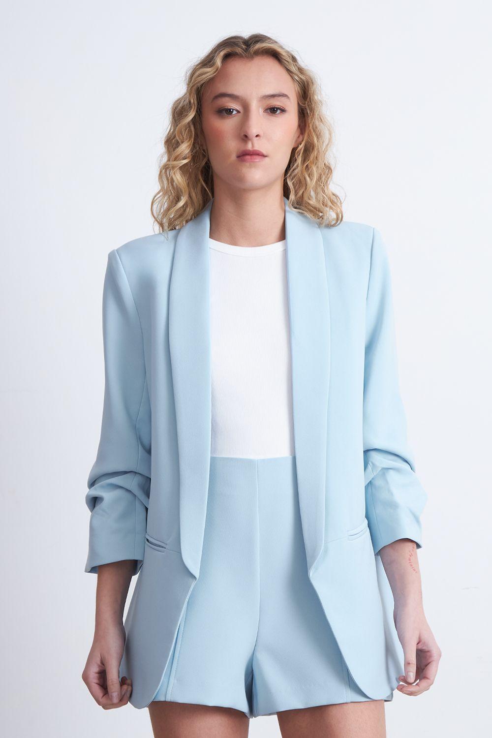 Blazer Manga 3/4 Ajustado con Solapas Celeste Nicopoly-5