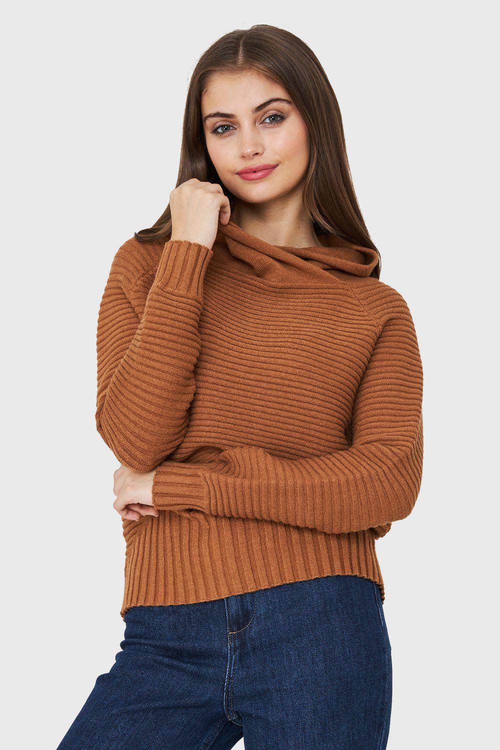 Sweater Cuello Tortuga Canalé Camel Nicopoly-0