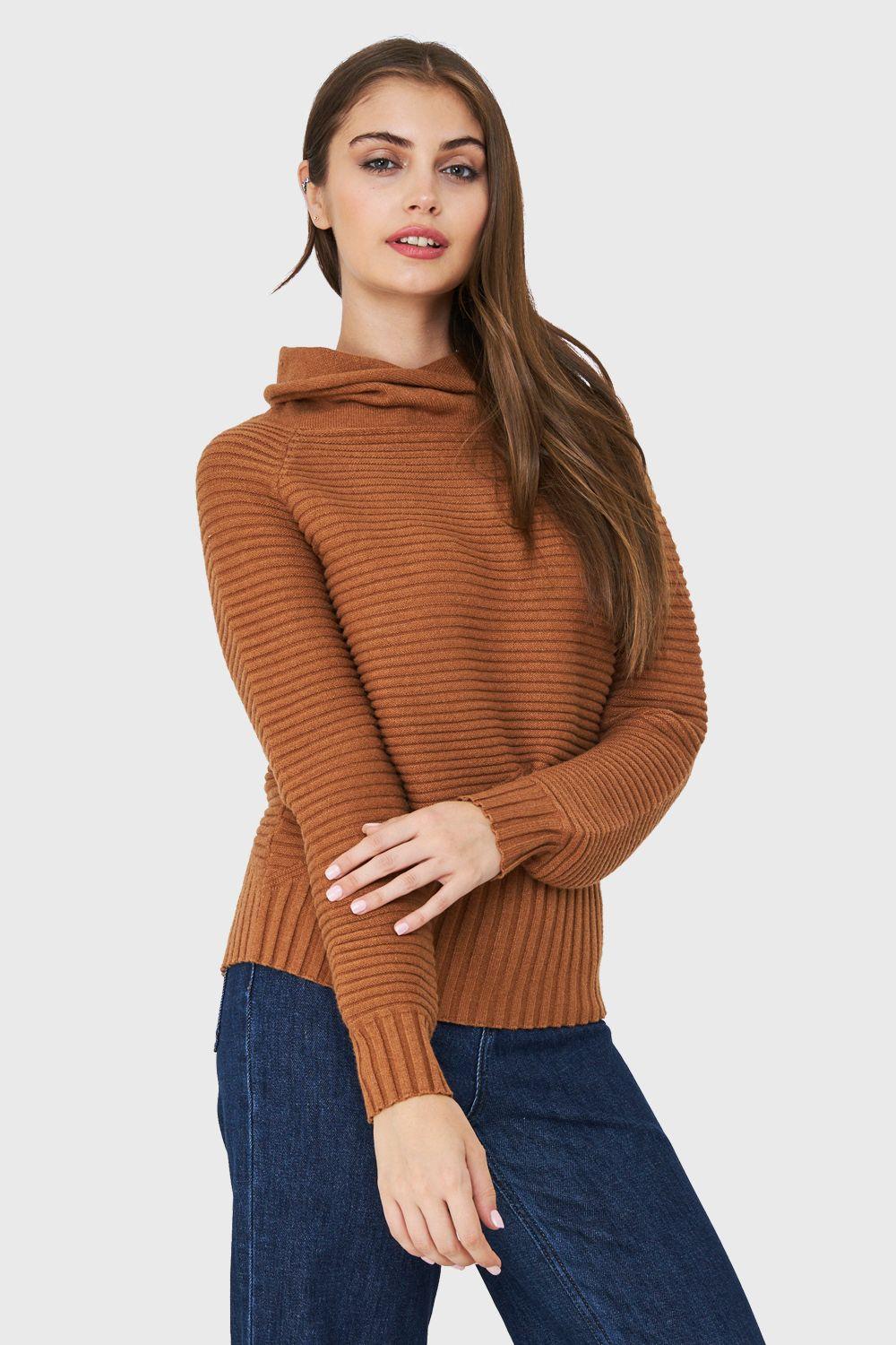 Sweater Cuello Tortuga Canalé Camel Nicopoly-2