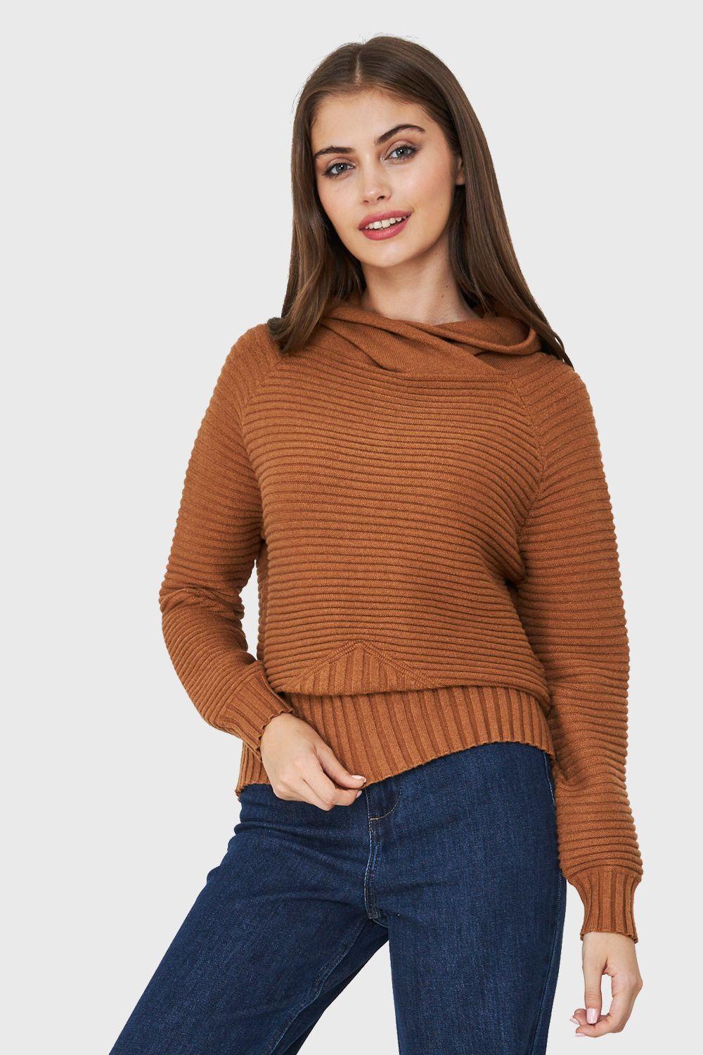 Sweater Cuello Tortuga Canalé Camel Nicopoly-4