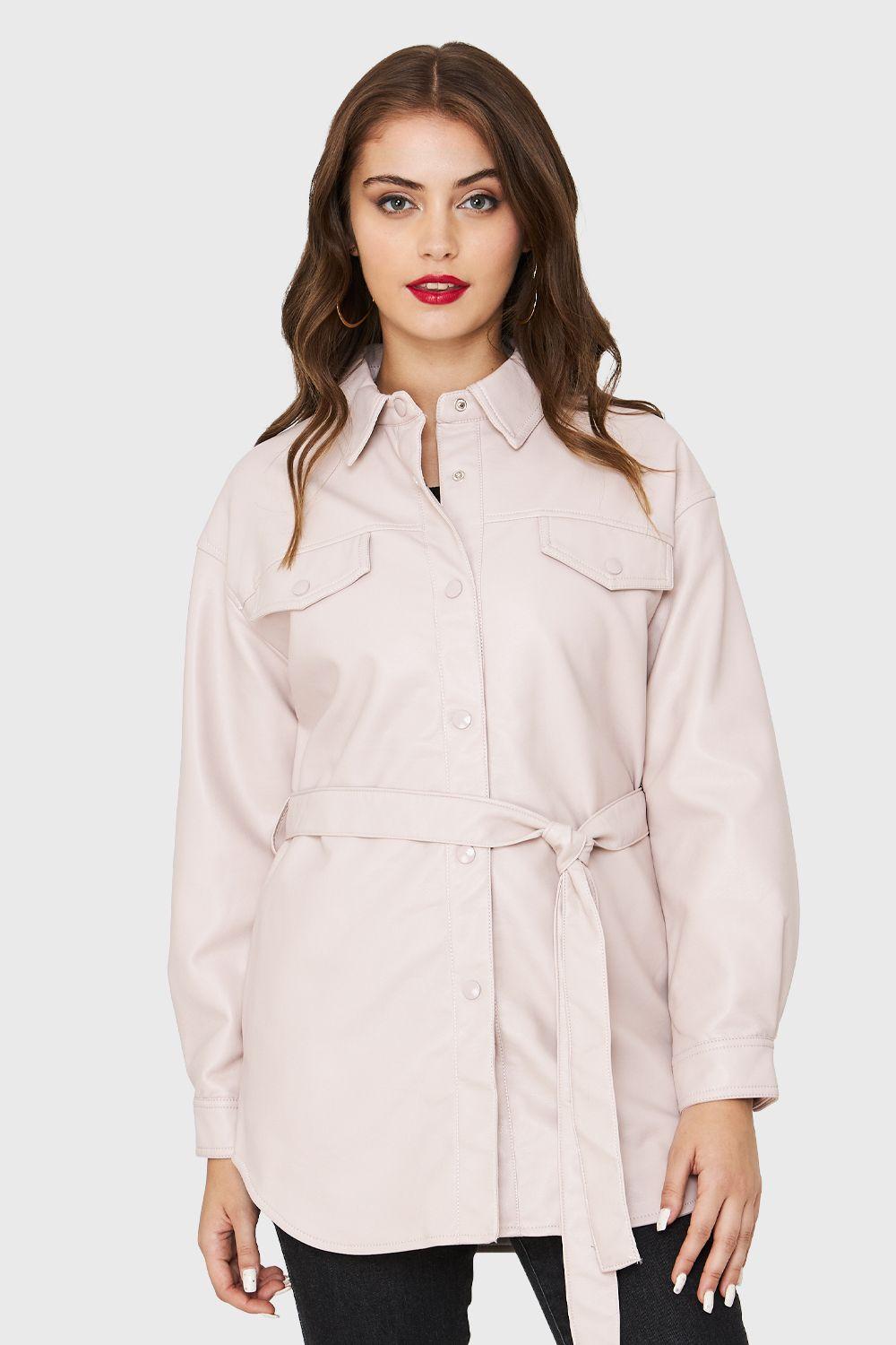 Chaqueta Lazo Ecocuero Crema Nicopoly-4