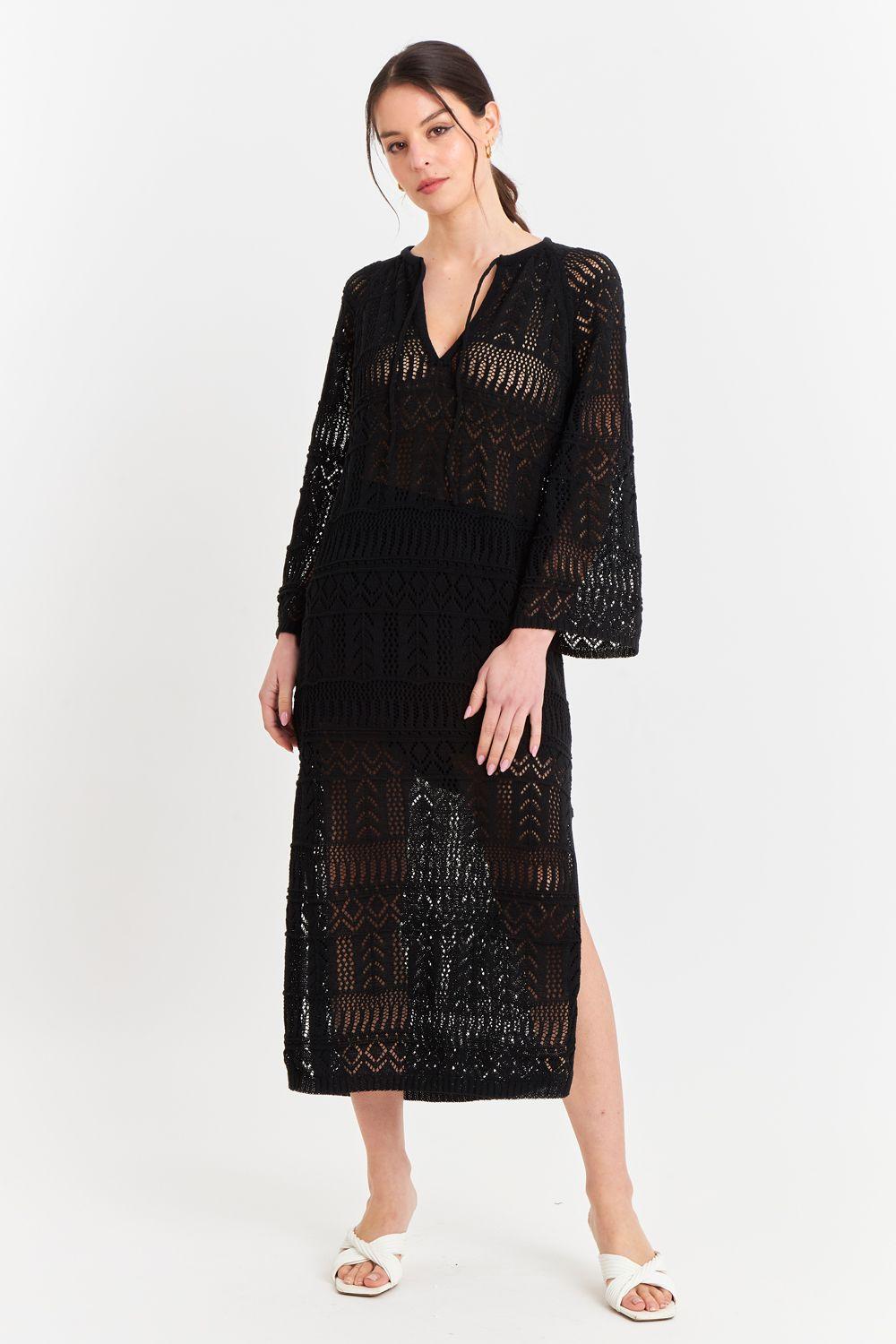 Vestido Largo Tejido Negro Nicopoly-4