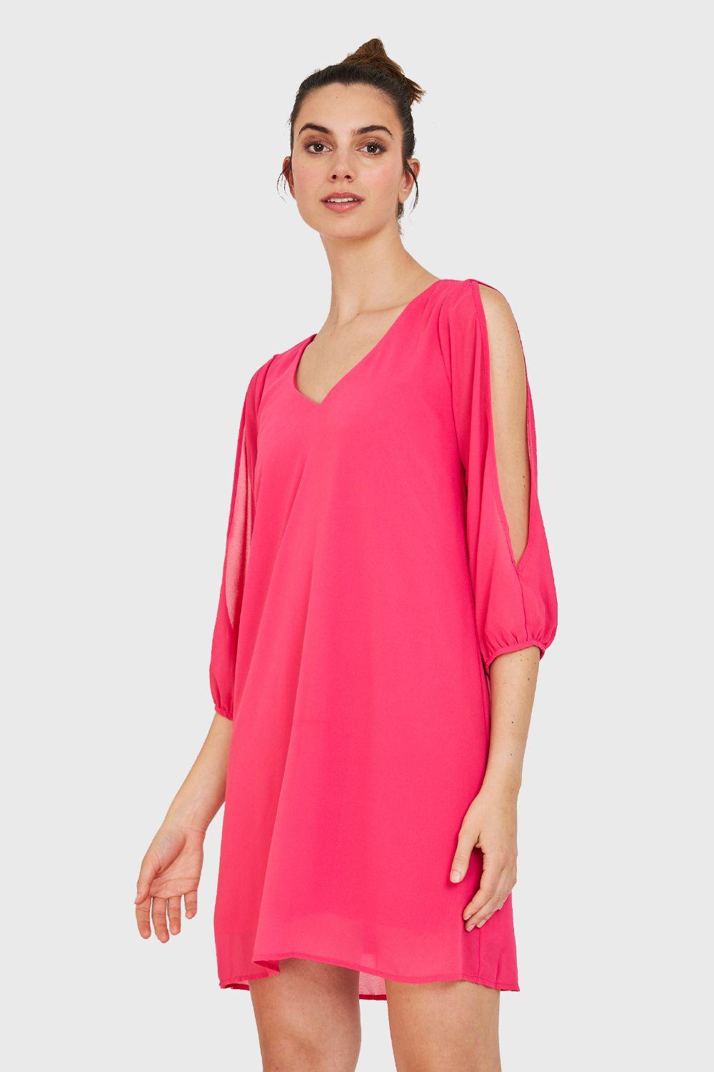 Vestido Aberturas Mangas Fucsia Nicopoly-4